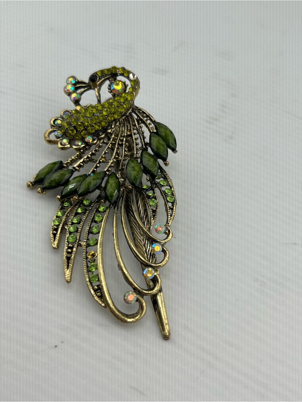 🎁Retro Style Peacock Rhinestone Hair Clip For Women Alloy Olive Green - Picture 2 of 12